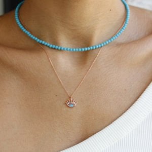 Turkuaz Taşlı Göz Kirpik Kolye