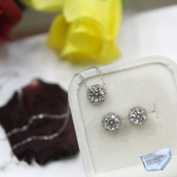 Swarovski Tek Taş Kolye Küpe