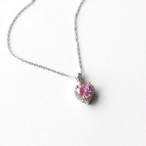 Pembe Taşlı Kalp Kolye