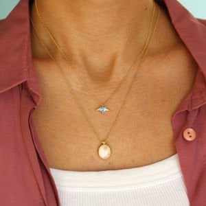 Aqua Marin Kanat Kalp Kolye