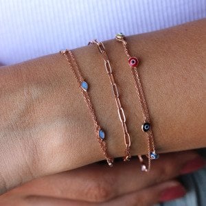 Turkuaz Mineli Çift Zincir Balık Bileklik