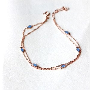 Turkuaz Mineli Çift Zincir Balık Bileklik