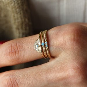 Ağaç Kabuğu Turkuaz Bant Yüzük