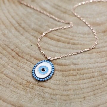 Turkuaz Taşlı Minimal Oval Göz Kolye