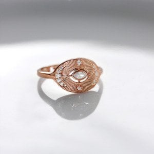 Taşlı Hilal Motifli Yüzük (Ayarlanabilir)