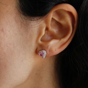 Vidalı Pembe Kalp Küpe