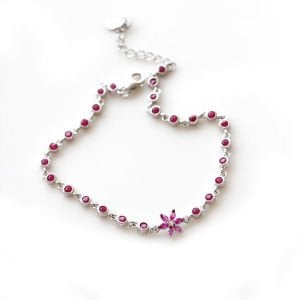 Fuşya Taşlı Çiçek Su Yolu Bileklik