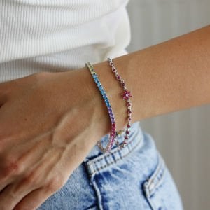 Fuşya Taşlı Çiçek Su Yolu Bileklik