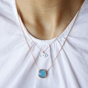 Turkuaz Mineli Göz Kolye