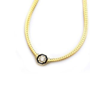 Siyah Mineli Yassı Baget Kolye