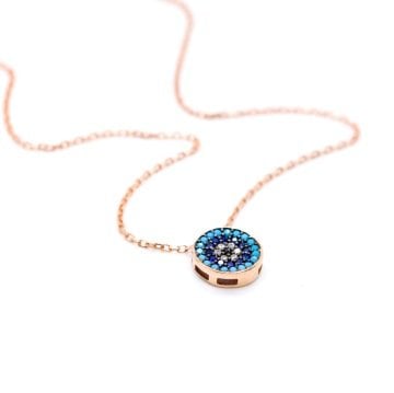 Taşlı Mini Plaka Göz Kolye