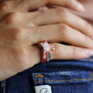 Renkli Mineli Şövalye Yüzük (Ayarlanabilir)