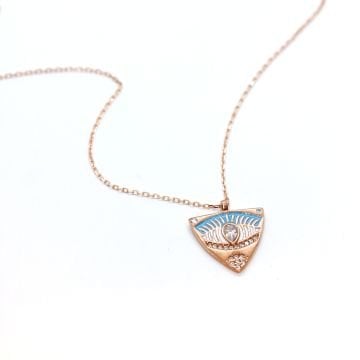 Turkuaz Mineli Üçgen Göz Kolye