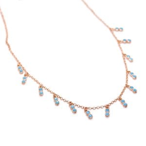 Sıralı Çift Turkuaz Taşlı Kolye