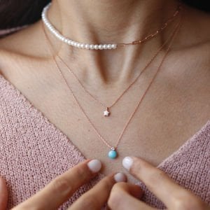 Kedi Gözü Taşlı Kolye