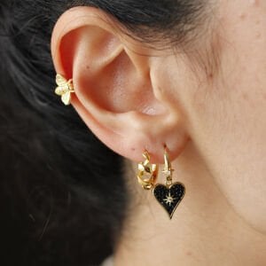 Kutup Yıldızı Oniks Taşlı Kalp Halka Küpe