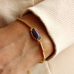 Siyah Ateş Opal Taşlı Tasarım Bileklik