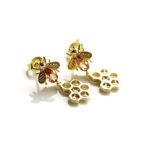 Vidalı Arı Ve Petek Tasarım Küpe