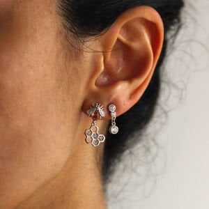 Sallantılı Mini Sıvama Taşlı Vidalı Küpe