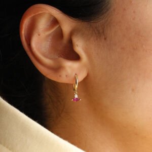 Tasarım Mekik Yakut Sallantılı Halka Küpe