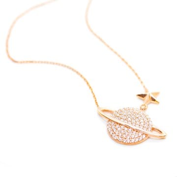 Tasarım Beyaz Taşlı Gezegen Kolye