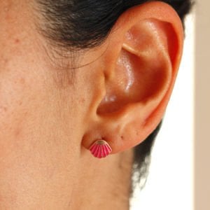 Pembe Mineli Vidalı İstiridye Küpe