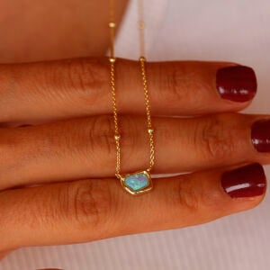Mavi Opal Top Top Kolye