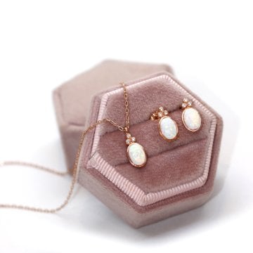 Opal Oval Taşlı Kolye Küpe Set