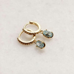 Oval Aqua Marin Taşlı Halka Küpe