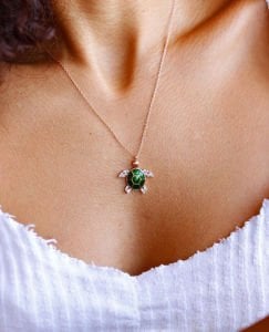 Yeşil Mineli Baget Kaplumbağa Kolye