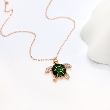 Yeşil Mineli Baget Kaplumbağa Kolye