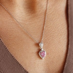 Pembe Çift Kalp Kolye