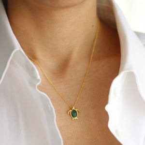 Malahit Taşlı Kaplumbağa  Kolye