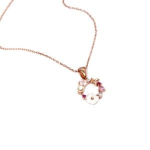 İnci Çiçek Pembe Kuvars Taşlı Kolye