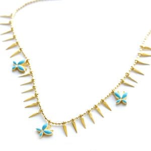 Sivri Pullu Turkuaz Mineli Kelebek Kolye