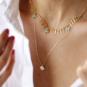 Sivri Pullu Turkuaz Mineli Kelebek Kolye