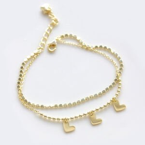 Çift Zincir Kalp Detaylı Bileklik