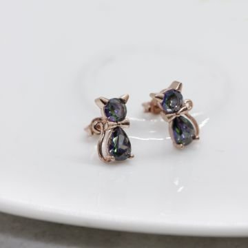 Mistik Topaz Taşlı Kedi Küpe