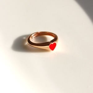 Kırmızı Mineli Kalp Sovalye Yüzük