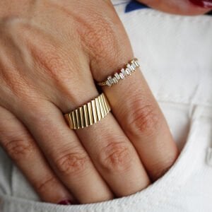 Asimetrik Baget Taşlı Top Top Yüzük