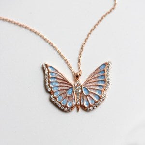 Turkuaz Mineli Kelebek Kolye