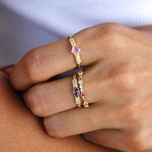 Renkli Sıra Taşlı Petek Yüzük (Ayarlanabilir)